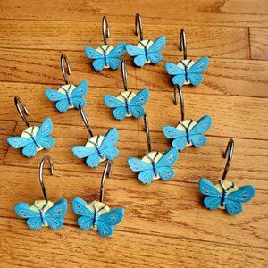 Butterfly Shower Curtain Rings Hooks Qty 12 Butterflies Blue & Yellow